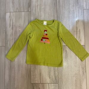 Gymboree Chartreuse Green Long Sleeve Christmas Tree Appliqué and Sequin T-Shirt